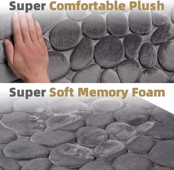Memory Foam Bademåtte Komfortable Badeværelsestæpper Super Absorberende Badeværelsestæpper Maskinvaskbare Badeværelsesmåtter Skridsikre Tæpper Bløde Sten Prægede Tæpper Thi