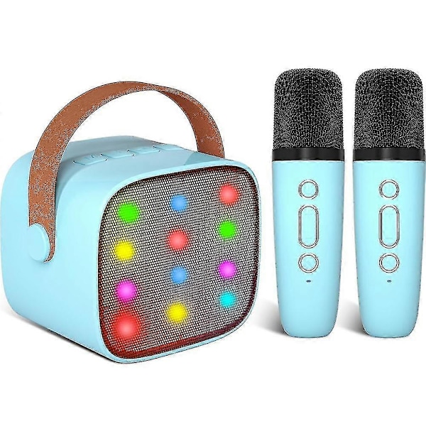 Karaoke Maskine til Børn med 2 Trådløse Mikrofoner, Bærbar Karaoke Maskine med Bluetooth til Børn og Voksne, Stemmeændrende Effekter & LED Lys
