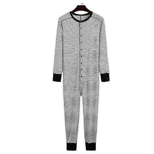 Långärmad bekväm jumpsuit-pyjamas i ett stycke med ränder för män - jie