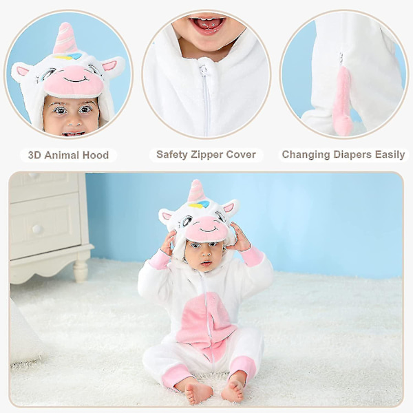 Unisex baby Vinter Höst Flanell Huva Romper Cosplay Jumpsuit Hög kvalitet White 2 5 Months