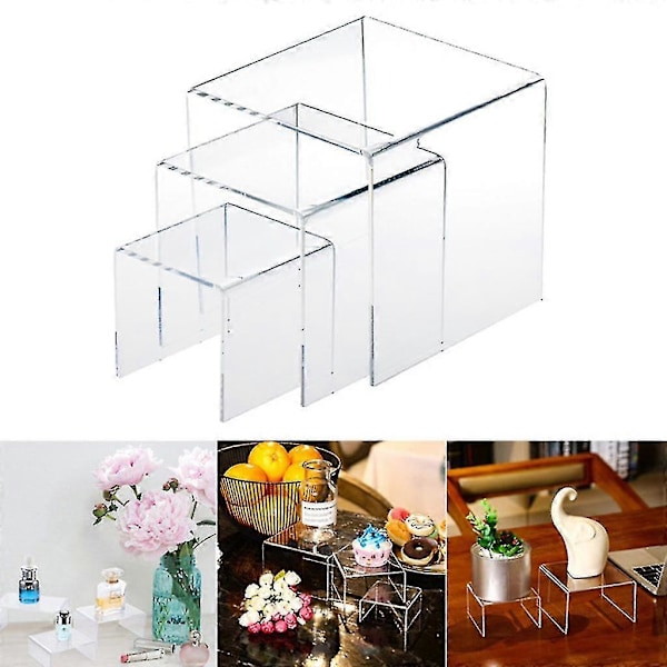 Akryl Display Risers 3 Størrelser Trin Akryl Display Stand Anti-korrosion Klar Vitrineskab Hylde Til Figur Samling Smykker Cup Cake Buffet