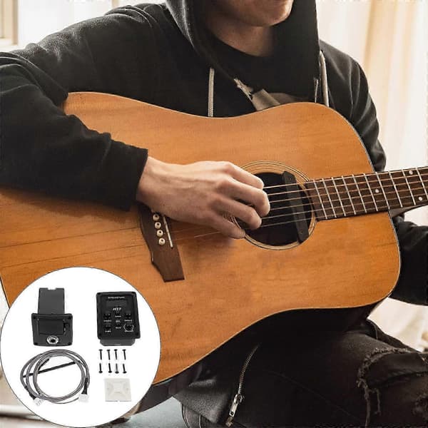 4-bands Akustisk Gitarr Preamp EQ Equalizer Gitarrförförstärkare Piezo Pickup med LCD-stämare Volym Blend Presence Diskant Mellanregister Bas Kontroll utan B