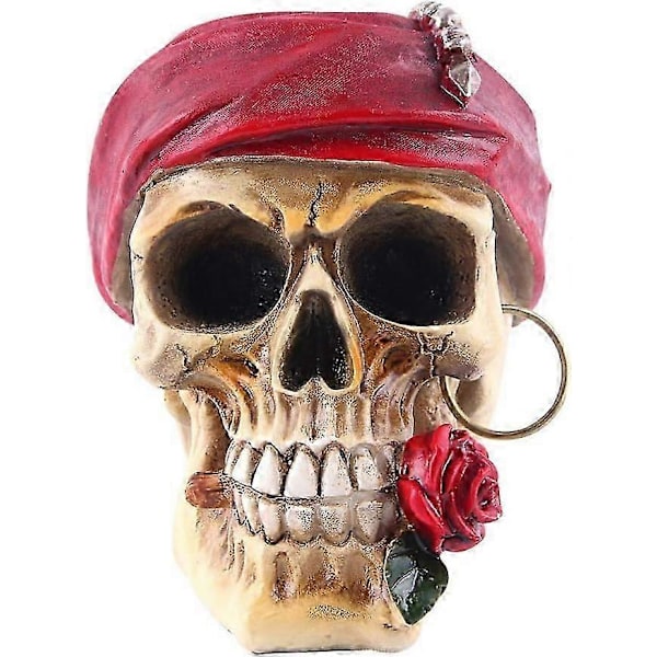 Simulerings Kranierekvisit Model Resin Pirat Kranie Statue Spøgelseshus Rekvisitter Samlerobjekt Kraniefigur til Halloween Dekoration