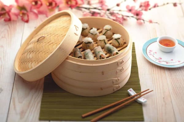 Bambusdamper, traditionel bambusdamper, Pure Oriental til ris, kød, dim sum og grøntsager