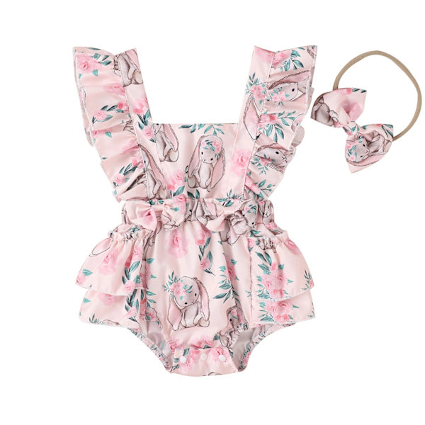 Baby Girl Kläder Jumpsuit Casual Bunny Blommönster print 3M