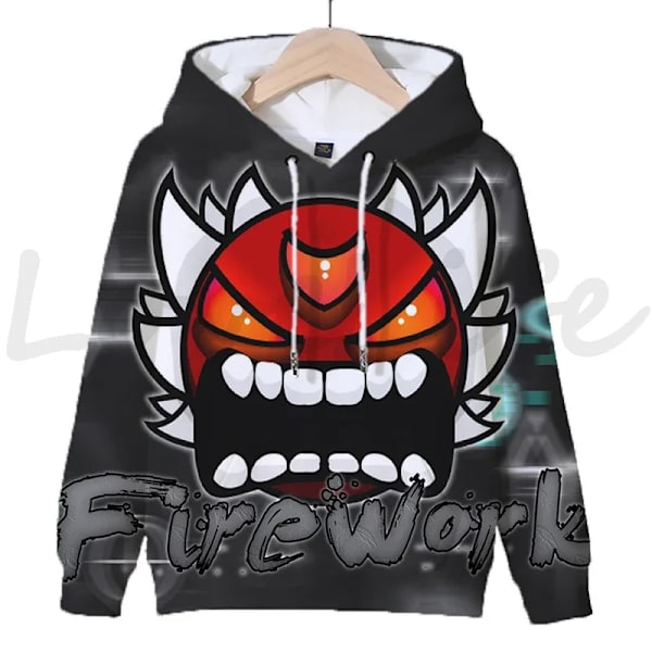 Angry Geometry Dash Hoodies för crianças, Cartoon Game Sweatshirts för crianças, 3D Print Hoody, Pulôveres för meninas och meni Gold 130