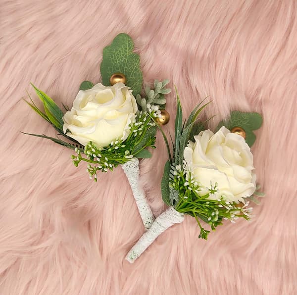 2 stk. Bryllupsknapphullsblomst Kunstige bryllupsblomsttilbehør, gull