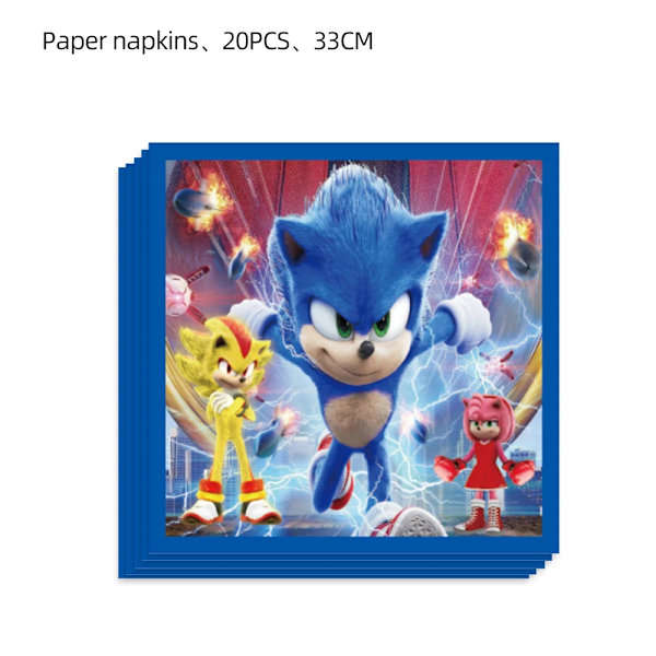Ny tecknad Sonic Festtillbehör Pojkar Födelsedagsfest Engångsserviser Set Papperstallrik Kopp Servetter Baby Shower Dekorationer 20pcs Napkins