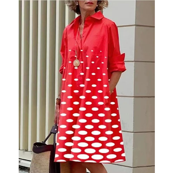 Sommar Populär Enfärgad Polka Dot Print Sexig Skjorta Sommarklänning Lös Pocket Dress A9SYDDH230411G XL