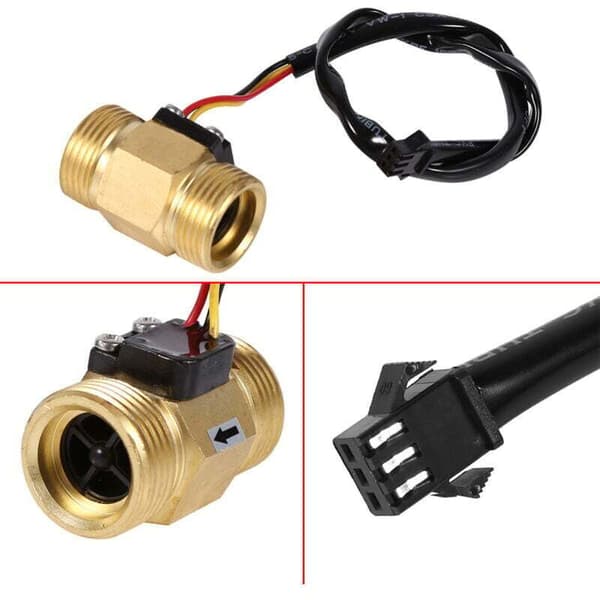 Vannmåler og tilbehør. G3/4\" væskestrømsensor. Hall-effekt. 2 l/min til 45 l/min. Maksimalt vanntrykk 1,75 MPa. DN20 mm