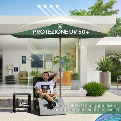 Erstatningstak til 3x2 m rektangulær parasoll med 6 spiler, UV 50+ polyester, grønn. Kun skyggeduk; annet tilbehør er ikke inkludert.
