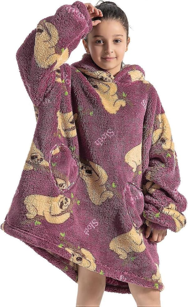 Oversized, brukbar teppehettegenser for barn, supermyk, varm og komfortabel sweatshirt-pullover, brukbar teppe for gutter og jenter