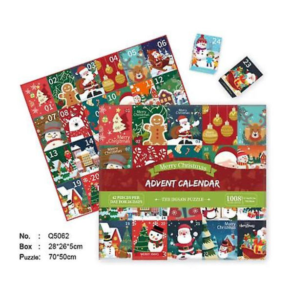 Jul adventskalender Julscen pussel 1008st, 24 dagars pussel adventskalender julklapp till barn H
