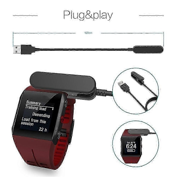 Laturi yhteensopiva Polar V800 urheilukellon kanssa - USB-latauskaapeli 100cm - Polar älykellotarvikkeet