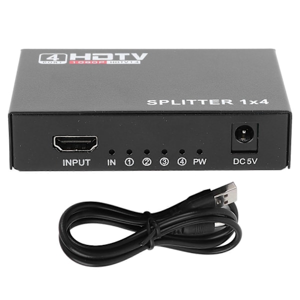 Video Splitter 1 Inn 4 Ut 1080P Støttet Plug and Play USB Strøm Legeringskasse HD Splitter for Stasjonær Datamaskin