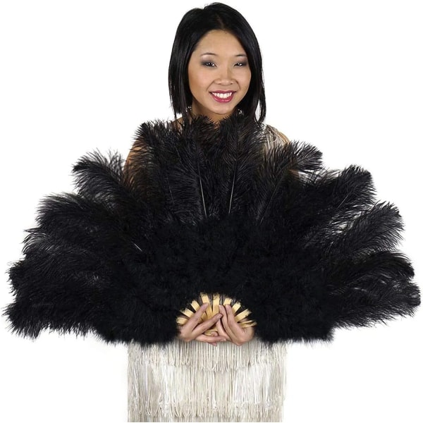Läder Rosa strutsfjäderfläkt för fabrikat Handfällbar plymfläkt Performance Dansfans Festscen Karnevalsshow rekvisita 60/100 cm 26 navy 2pcs