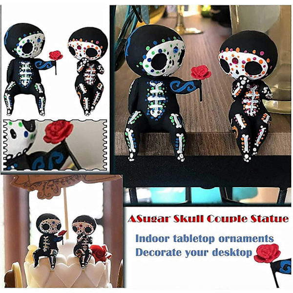 Halloween-Sukkerkraniefigurer, Dejlige Harpikshåndværk Sukkerkranie Par Statue Dekor, Harpiksskelet Par Figur Gotiske Bordplade Ornamenter til Mot