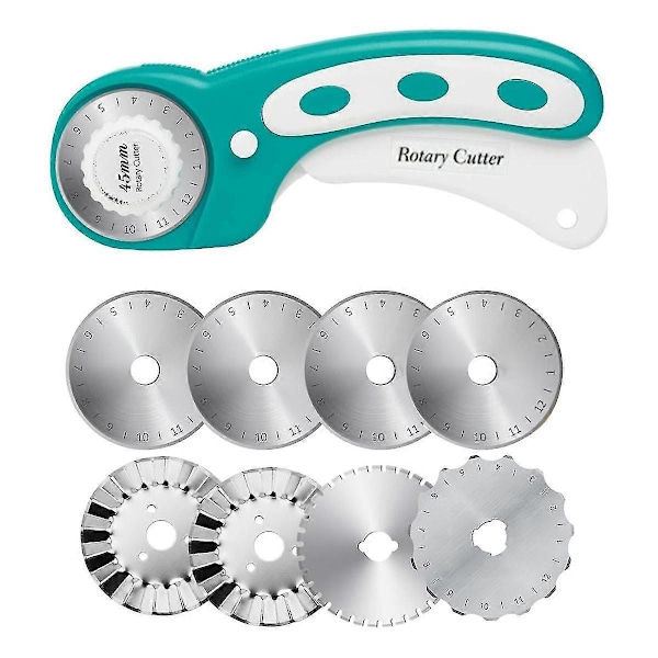45mm Roterende Kutter kompatibel med Stoff med 8 stk Roterende Blader, Rullende Stoffkutter Heklekant Hopp Blad