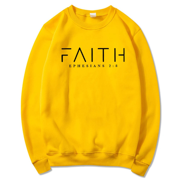 Trendig Faith Sweatshirt Bibelversskjorta Kristna kläder Dam Streetwear Tröja Huvtröja Estetiska kläder Yellow XL