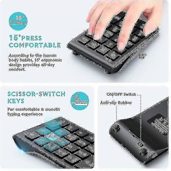 Bluetooth-numeronäppäimistö, ladattava langaton numeronäppäimistö, 22 näppäimen kannettava ohut numeronäppäimistö taloushallintoon Bluetooth 10 Key Hs-jie