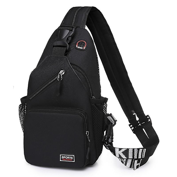 Svart emme Bröstväska Små Ryggsäckar med Hörlurshål Axelväska Flicka Axelväska Sling Bag för Vandring Cykling Camping Tålig Polyester
