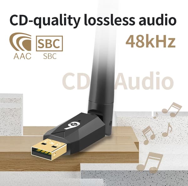 Bluetooth 6.0 Driverløs Bluetooth-adapter til stationære computere, USB-modtager og -sender, BLE/EDR Dual Mode