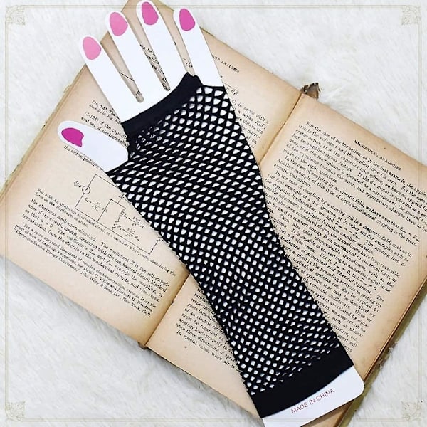 Fisknätshandskar,svarta Fisknät långa handskar Festtillbehör Svart Nylon Fingerlös present