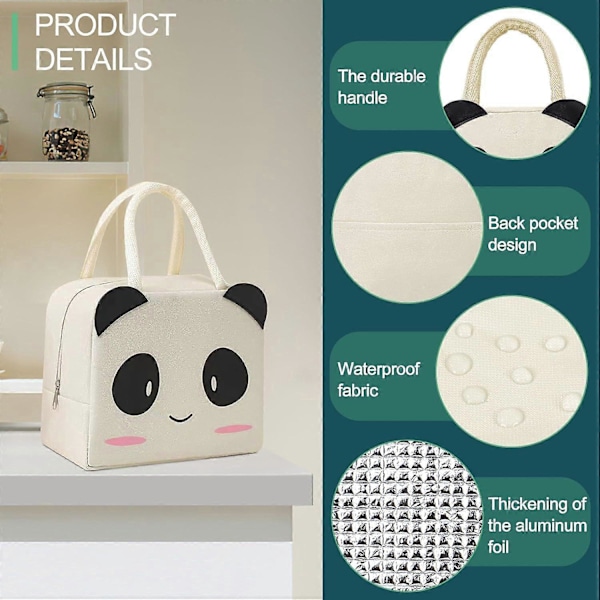 1 KPL Poikien ja tyttöjen lasten lounaslaukku, Panda-lounaslaukkulaatikko, lapsille uudelleenkäytettävä eristetty lounaslaukku, valkokaulushoitajaopiskelijan toimistotyöntekijän lounaskassi