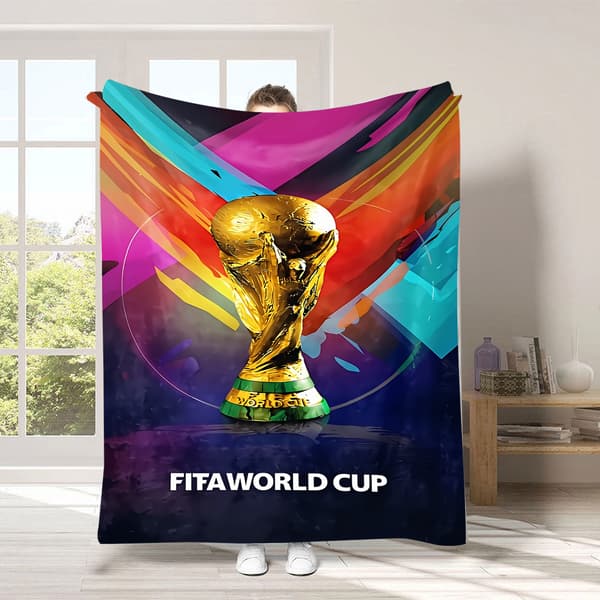 VM 2026 Flonel Tæppe, Fodboldtema, Hudvenligt Sofatæppe, Lurtæppe 7 100x150cm