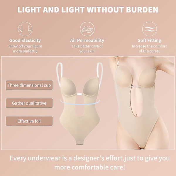 Tflycq Kvinnor kastar djup V-ringad Body Shaper Axelbandslös rygglös Body Shapewear Beige XL