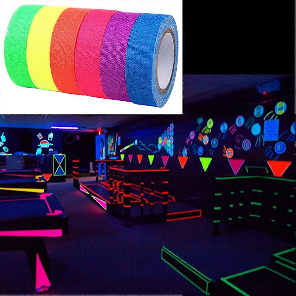 6 st/set Fluorescerande UV Bomullstejp Matt Självhäftande Självlysande Tejp För Hemfestdekoration