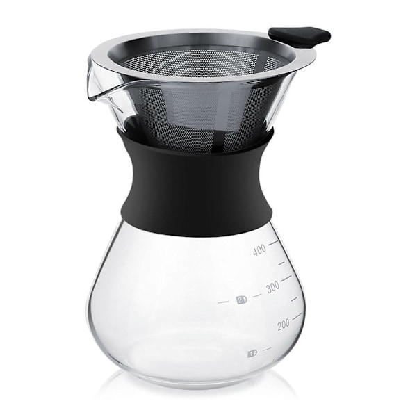 Manuel Håndbrygger Kaffemaskine Glaskande med Rustfrit Stålfilter