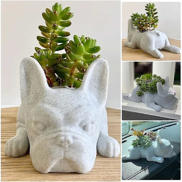 Liten Suckulentkruka för Hundar, Växtkruka i Resin, Fransk Bulldog Formad Blomkruka, Mini Valp Växtkruka