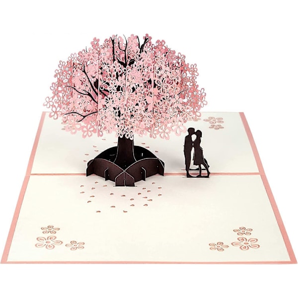 3D Kort Pop Up Kort Bryllupsdag Gratulasjonskort Romantisk Par Sakura Tre Form