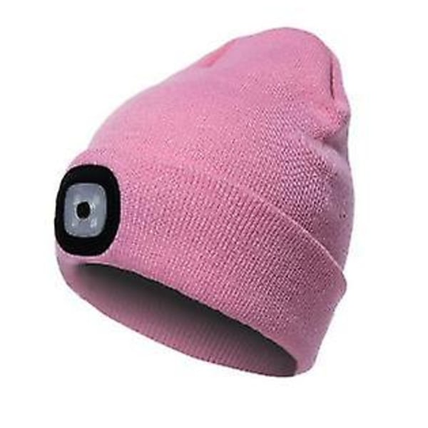 Unisex Led Mössa Hatt Utan USB -uppladdningsbart batteri 5 timmars högeffektsljus Pink