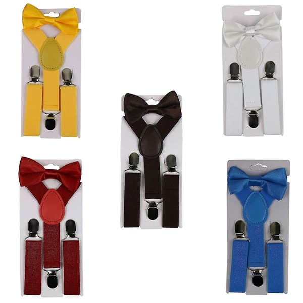 2st/Set Enfärgad Barnklämma Y Elastisk Hängslen Flugor Black