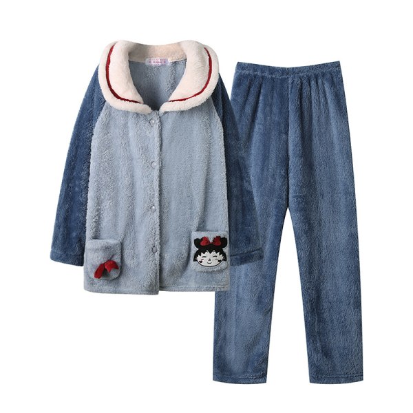 Blue Little Beauty Velvet Pyjamas Långärmad sammetspyjamas för kvinnor Cartoon Coral Velvet Pyjamas little blue beauty M