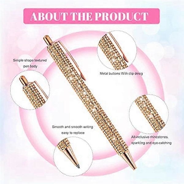 12 stk. Bling Kuglepen Bulk Metal Kuglepen Diamant Kuglepen Krystal Udtrækkelig Sort Blæk 0,7 mm Kuglepen