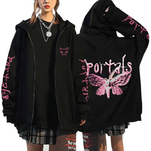 Melanie Martinez Portals Hoodies Tecknad Dragkedja Sweatshirts Hip Hop Streetwear Kappor Män Kvinna Oversized Jackor Y2K Kläder Black17 XL