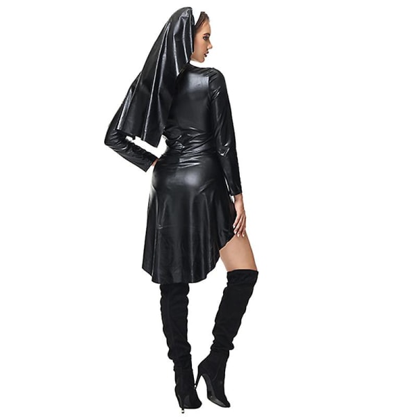 2023 New Halloween Cross Black Nun Klänning Kvinnlig pastor Rollspel Klänning med pannband Tight sjuksköterskeuniform _iu M