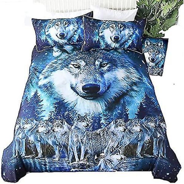 Aurora Borealis Animal Wolf Leader Sängkläder Set 3d Blue Wolves At Moon Night Skog Dekorativt cover Set Hemtextil För Vuxna Pojkar