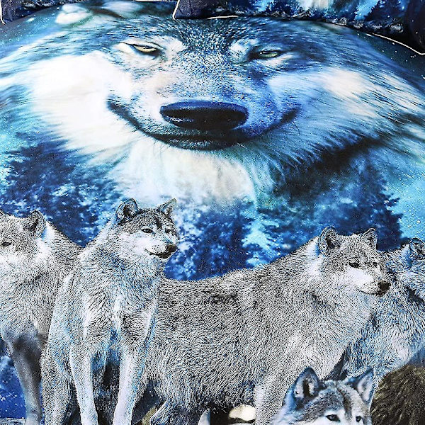 Aurora Borealis Animal Wolf Leader Sängkläder Set 3d Blue Wolves At Moon Night Skog Dekorativt cover Set Hemtextil För Vuxna Pojkar