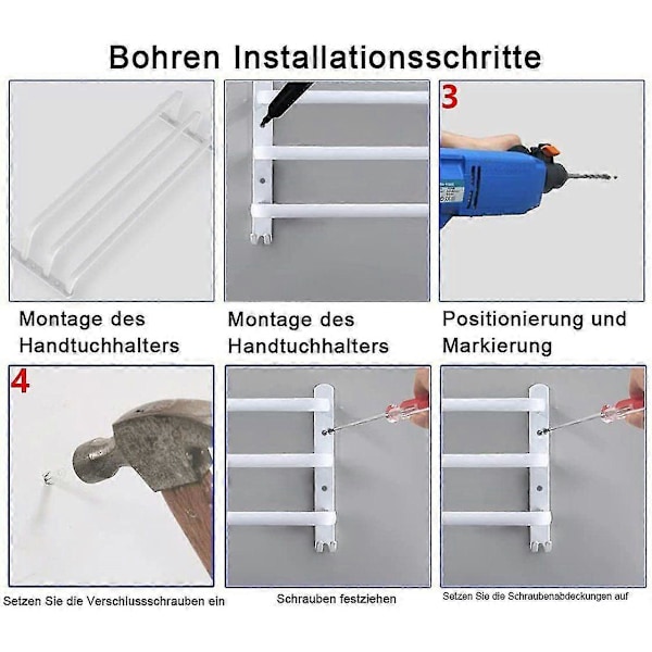 3-vånings Badrumshanddukshållare Aluminium Badrumshanddukshållare Väggmonterad Handdukshållare (vit, 30cm)