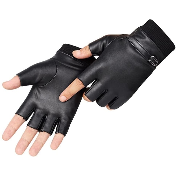 Läder svarta fingerlösa handskar, motorcykelkörning fingerlösa läderhandskar