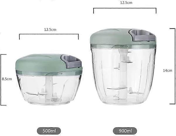 Foodprocessor med beholder, hvidløgs- og grøntsagsskærer, manuel træksnorprocessor