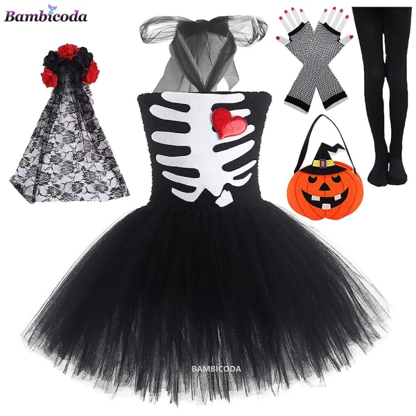 Funny Bones kostym för småbarn Barn 2023 Häxdräkt för flickor Purim Söt skalledräkt Halloween Cosplay Party Finklänning a6 L(120)