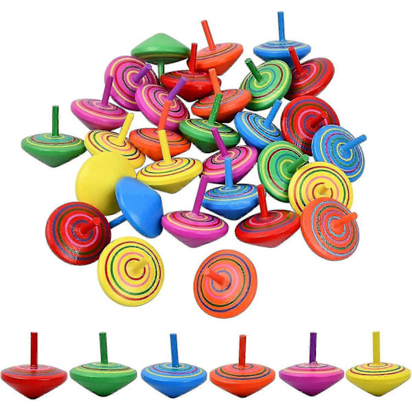 30 st Färgglada Snurror i Trä Handgjorda Målade Träsnurror Leksak Rolig ...