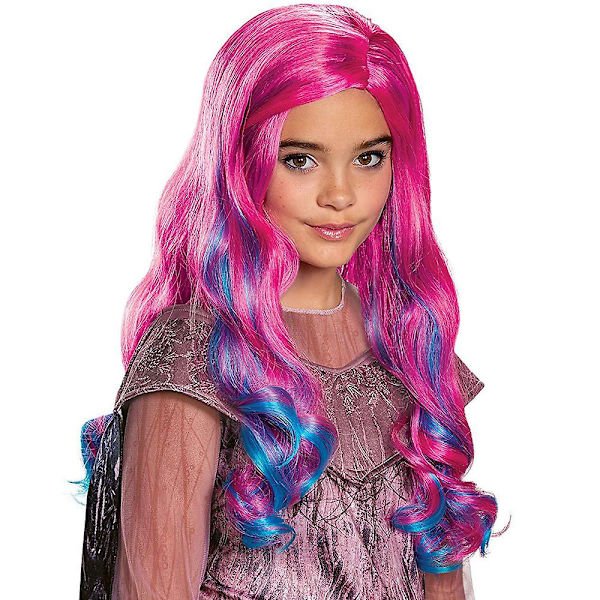 Descendants 3 Audrey Mal Cosplay Peruk Barn Rosa Blå Curly Vågiga Peruker Hårstycke