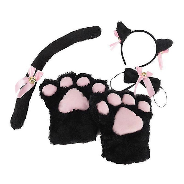5 st Katt Cosplay Kostym Kattsvans Öron Krage Tassar Handskar Set Söt