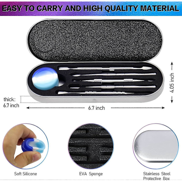 Vax Skulpteringsverktyg Dab Rostfritt Stål Set med Metallfodral för Smycken, Skulptering, Modellering, Skrapning Mini 5 st (Silver)